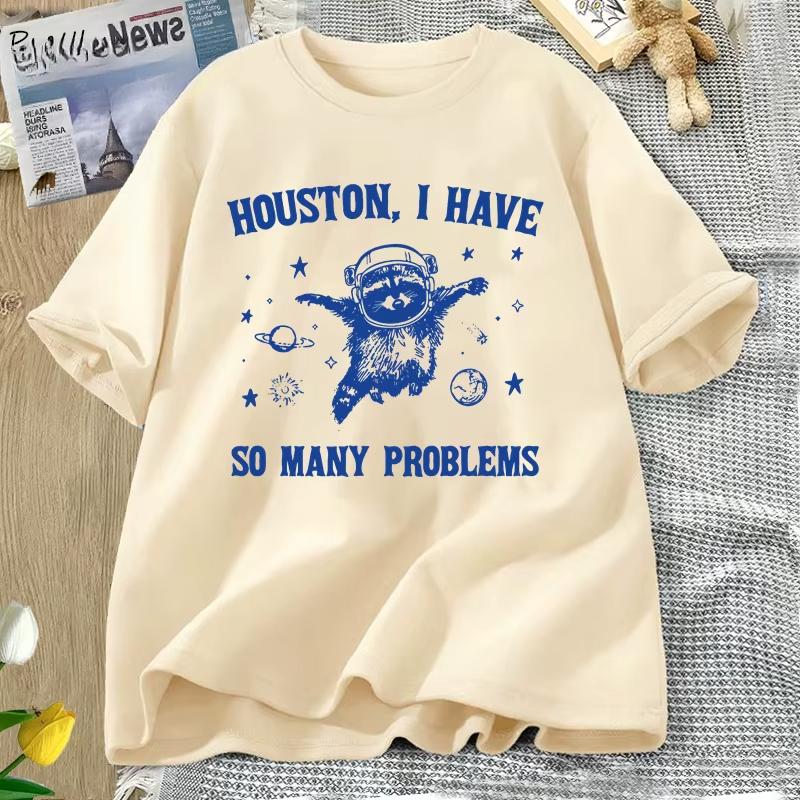 

Ins I Have A Lot of Questions Print Tshirt Trendy Retro in Space Fun Raccoon Vintage Short Sleeve Womens Top S