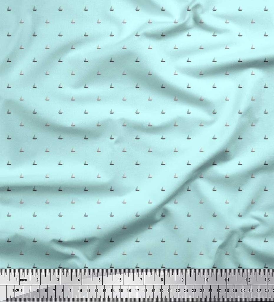 Soimoi Japan Crepe Satin Fabric Sailboat Shirting Fabric Prints By metre 42 Inch