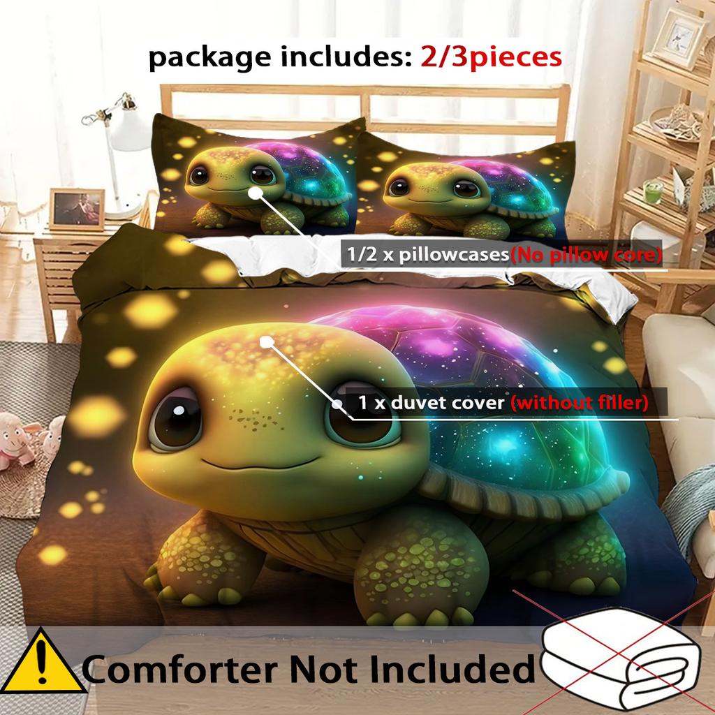 Cartoon Turtle Pattern 3D Printed Duvet Cover Set Soft Comfortable Bedding Set Colorful Cute Style Quilt Cover Set Pillowcases