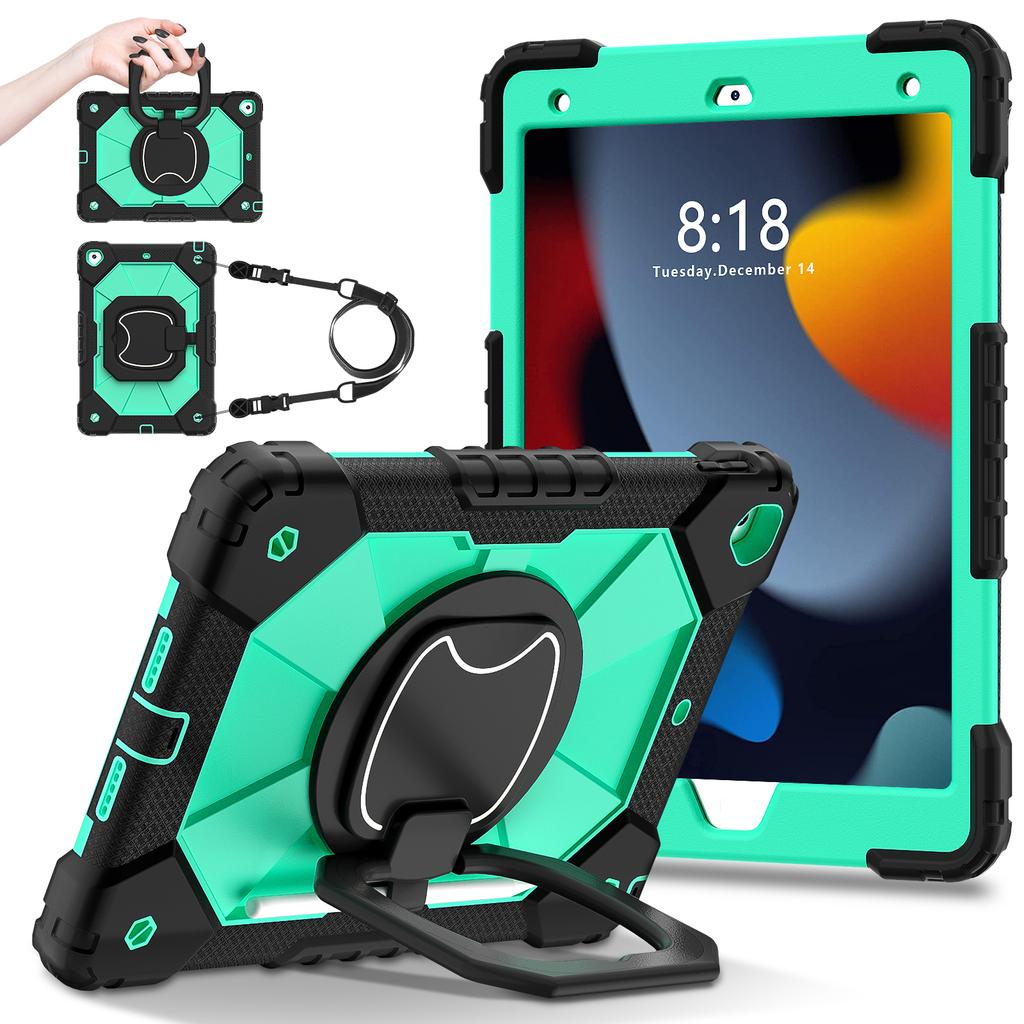 Rotating Heavy Duty Case for IPad 10.2 2019 2020 2021 7th 8th 9th Generation Armor Stand Cover with Handle Grip Shoulder Strap