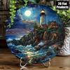 Vintage Coastal Lighthouse Moon Rustic Metal Wall Art Round Sign Home Decor