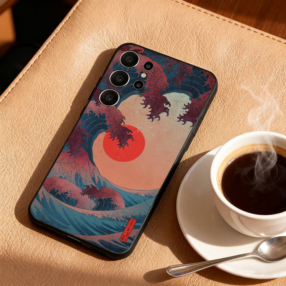 Japanese Landscape Art Elements Phone Case For Samsung S26,S25,24,23,22,30,21,10,9,Ultra,Plus,Lite,Black Soft Case