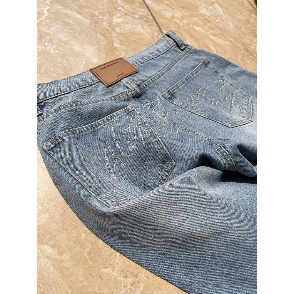 ZYLLO Letter Hot Diamonds High Waited Jeans Woman Street Fashion Baggy Jeans Women Clothing Casual Versatile Pants Women