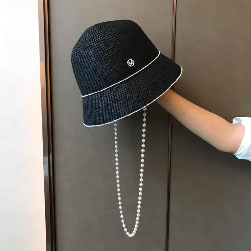 Pearl Chain Bucket Hat Straw Sun Women Beach Travel