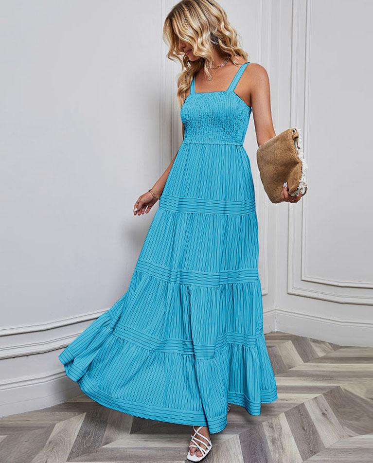 Spring and summer new women's clothing suspender waist striped holiday dress female sexy
