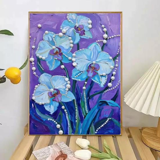 Plastic Pearl Painting Craft Set Faux Pearls Pre-Printed Canvas Set Rose Designs DIY Pearl Painting Kit for Wall Decor Gift Idea