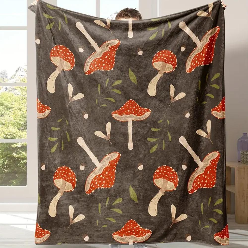 

Vintage Mushroom & Floral Flannel Throw Blanket: Soft/Warm/Hypoallergenic – Washable, All-Season Sofa/Bed Use, Christmas Gift 30x40in