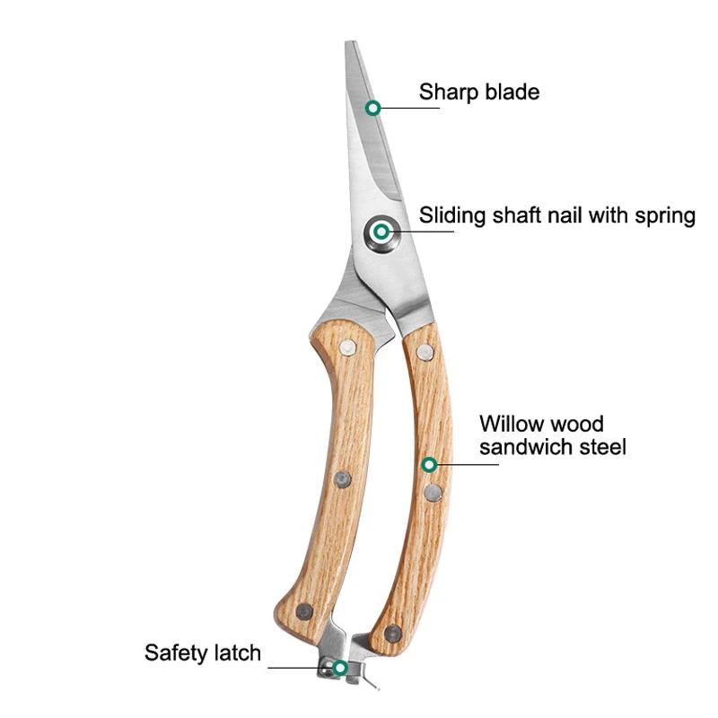 Edelstahl Holzgriff Garten Rebschere Traubenernte Gartengeräte Haushaltsschere Bonsai Zubehör