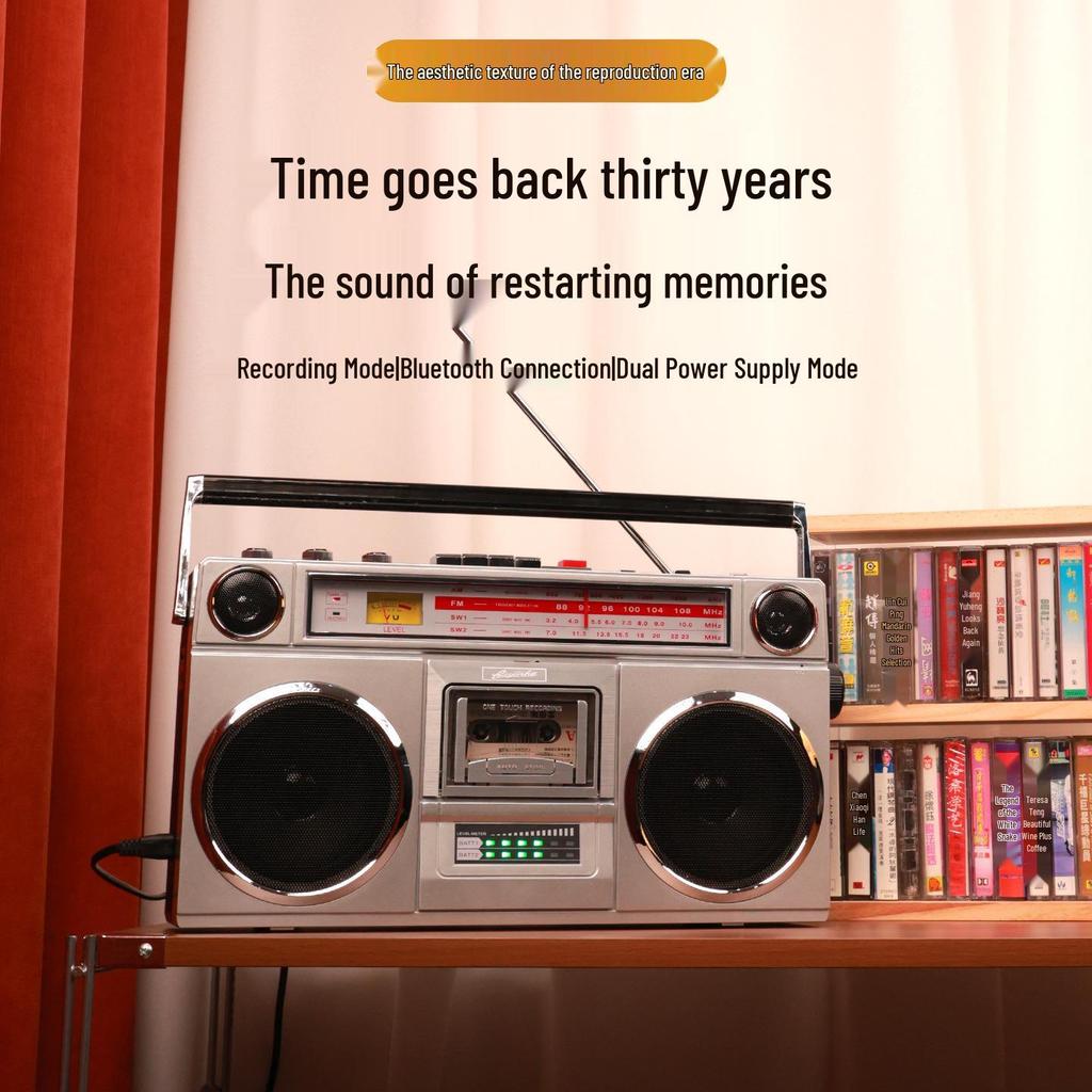 Vintage Cassette Player with Stereo Recorder and FM Bluetooth Speaker