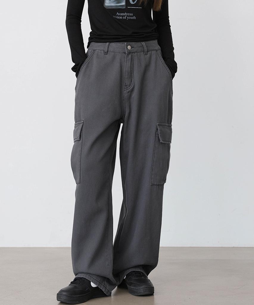 Jikeulib Cargo Pocket Loose Fit Straight Cotton Pants