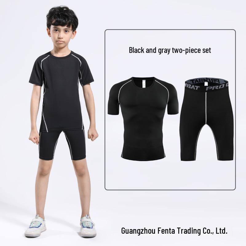 Kids' Quick-Dry Activewear Set: Breathable Short-Sleeve Bodysuit & Elastic Five-Point Pants for Summer Fitness