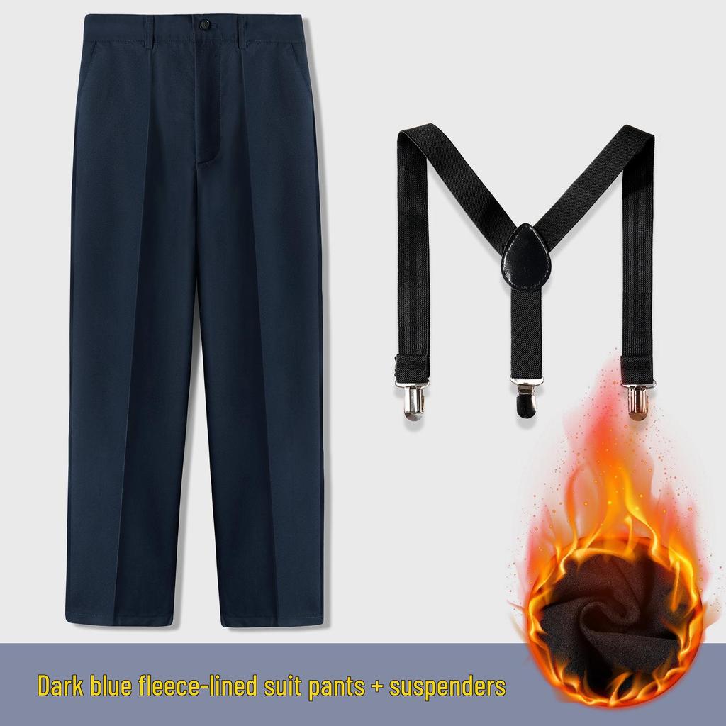 Navy Blue Boys' Velvet-Lined School Uniform and Performance Pants