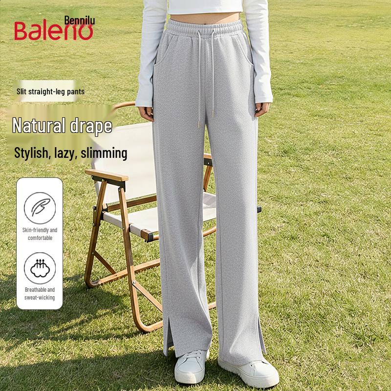 Baleno Women's Flowy Herringbone Slit Wide-Leg Trousers