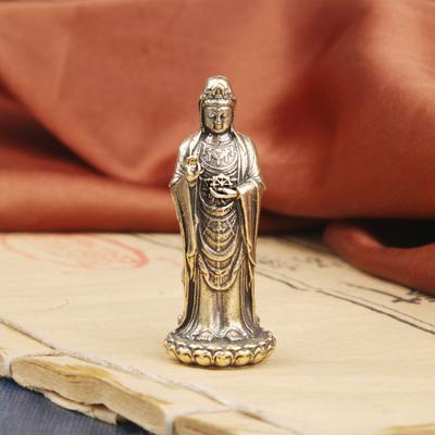 Antike Messing Nanhai Guanyin Skulptur Buddha Tragbar Bodhisattva Bronze Religiöses Opfer Gott Statue Alt