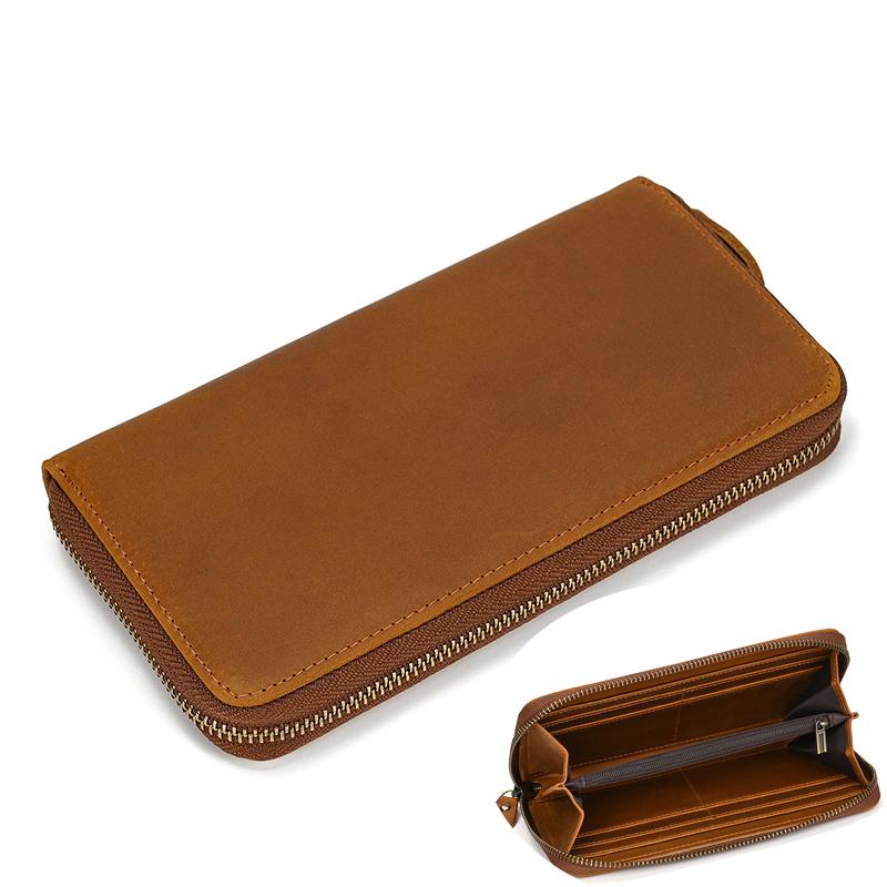 Retro Crazy Horse Leather Purse for Men Clutch Purse Double Zipper 24 Cards Clutches Vintage Woman Genuine Leather Long Wallet