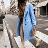 Women's Autumn and Winter Long-sleeved Suit Collar Double-breasted Nylon Jacket Coat