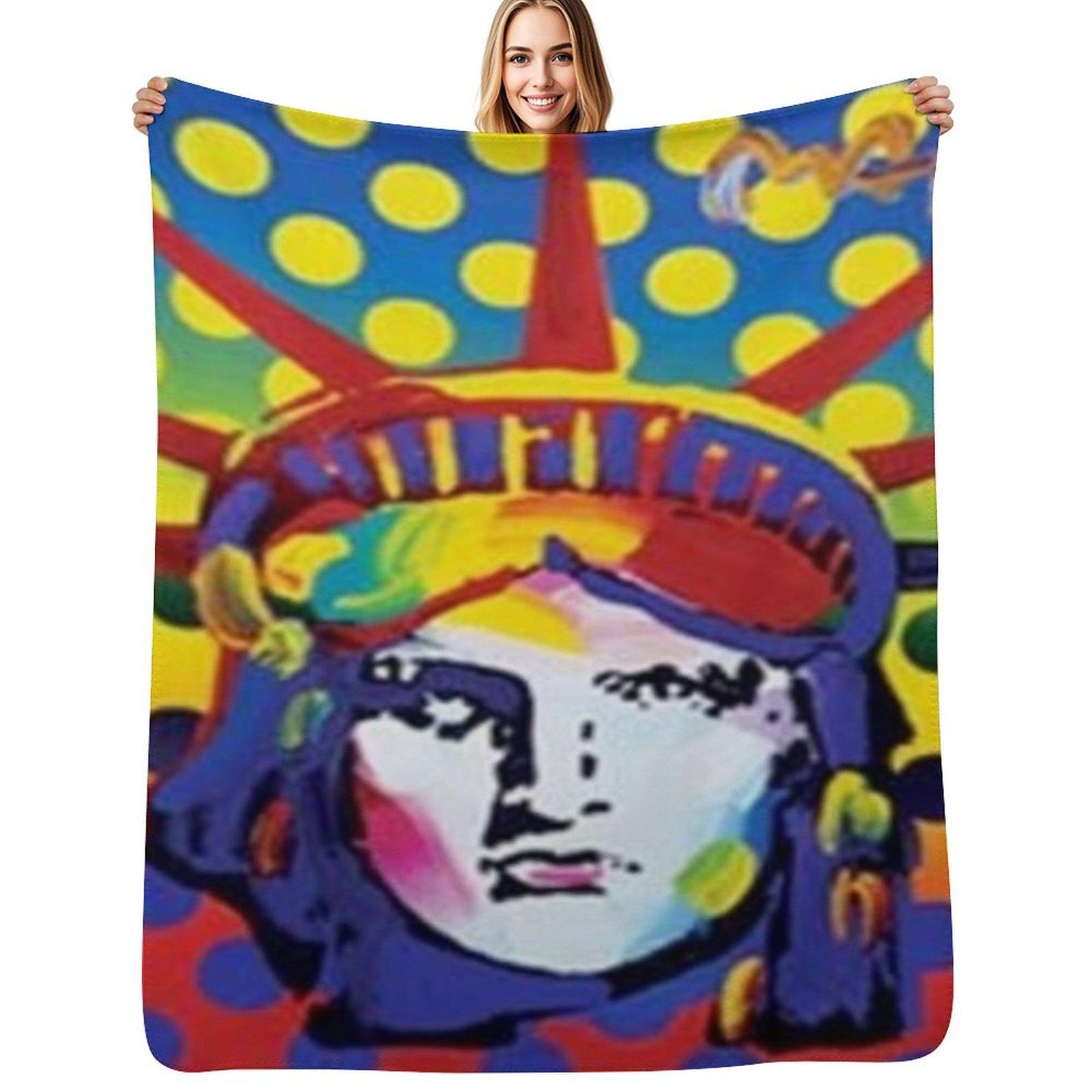 Peter Max Lady Liberty Throw Blanket Plush Fuzzy Cozy Blanket for Couch Sofa Size: 75*100cm, Weight: 230 GSM