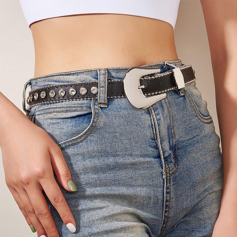 Belt Star Rhinestone Womens Casual Versatile Jeans Small Belt Leather Imitation