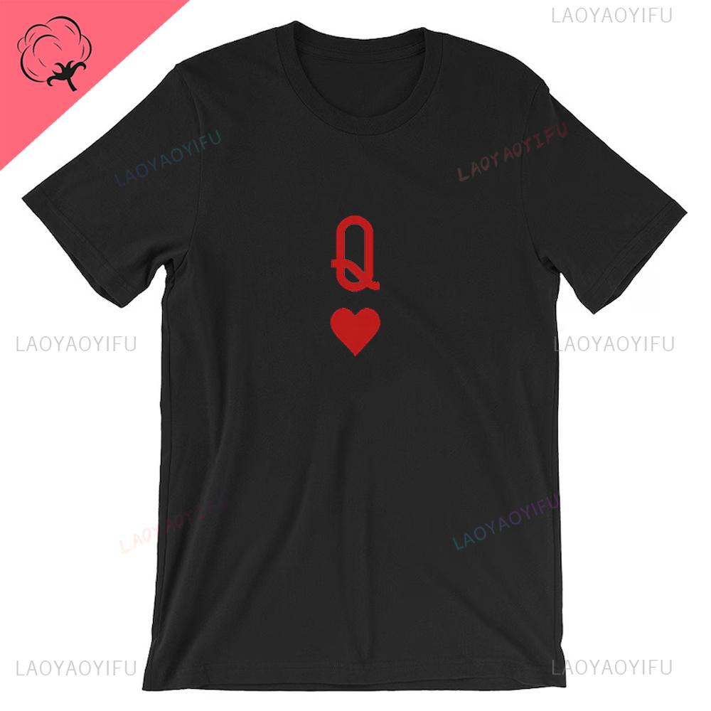 Queen of Hearts Playing Card T-shirt K Q Red Poker Card T Shirt Playing Card Cotton Tees Sustainable Unisex Classic Couple Gift