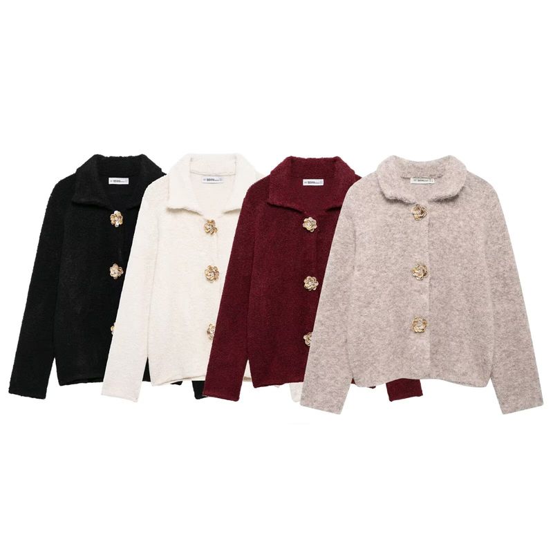Kaslead New Arrival Women's Clothing Fashion Style Fashion with Flower Buttons Knitting Cardigan 9598175