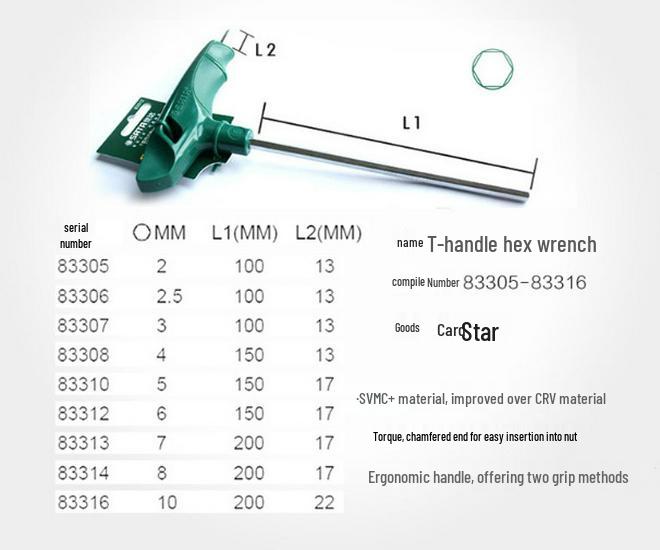 SATA L-Shaped T-Handle Hex Key Set, 6-Point Hex Wrench Screwdriver 83305-83316