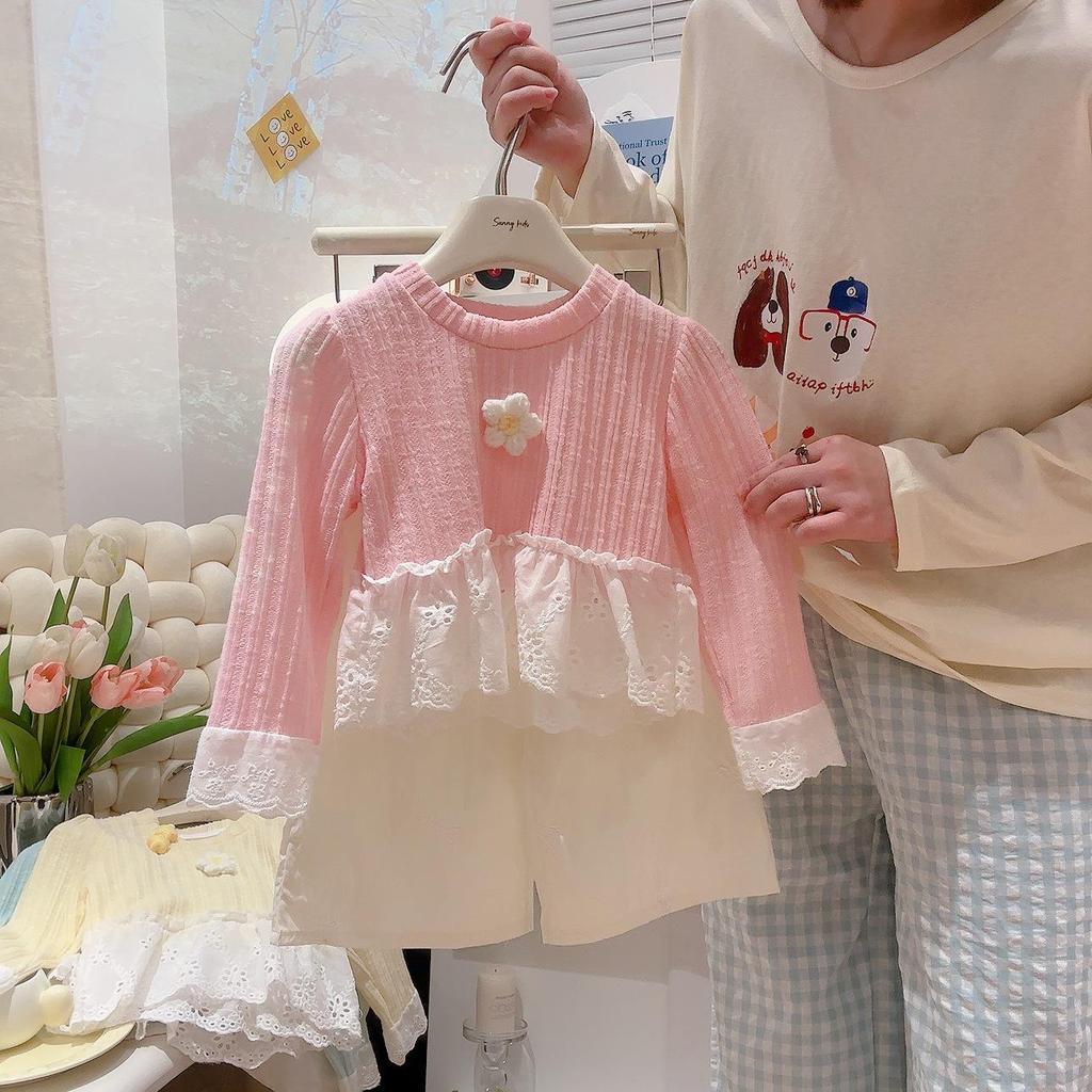 Girls' Stylish Lace Patchwork Top & Yamamoto Pants Set - Spring/Autumn 2025 Trend