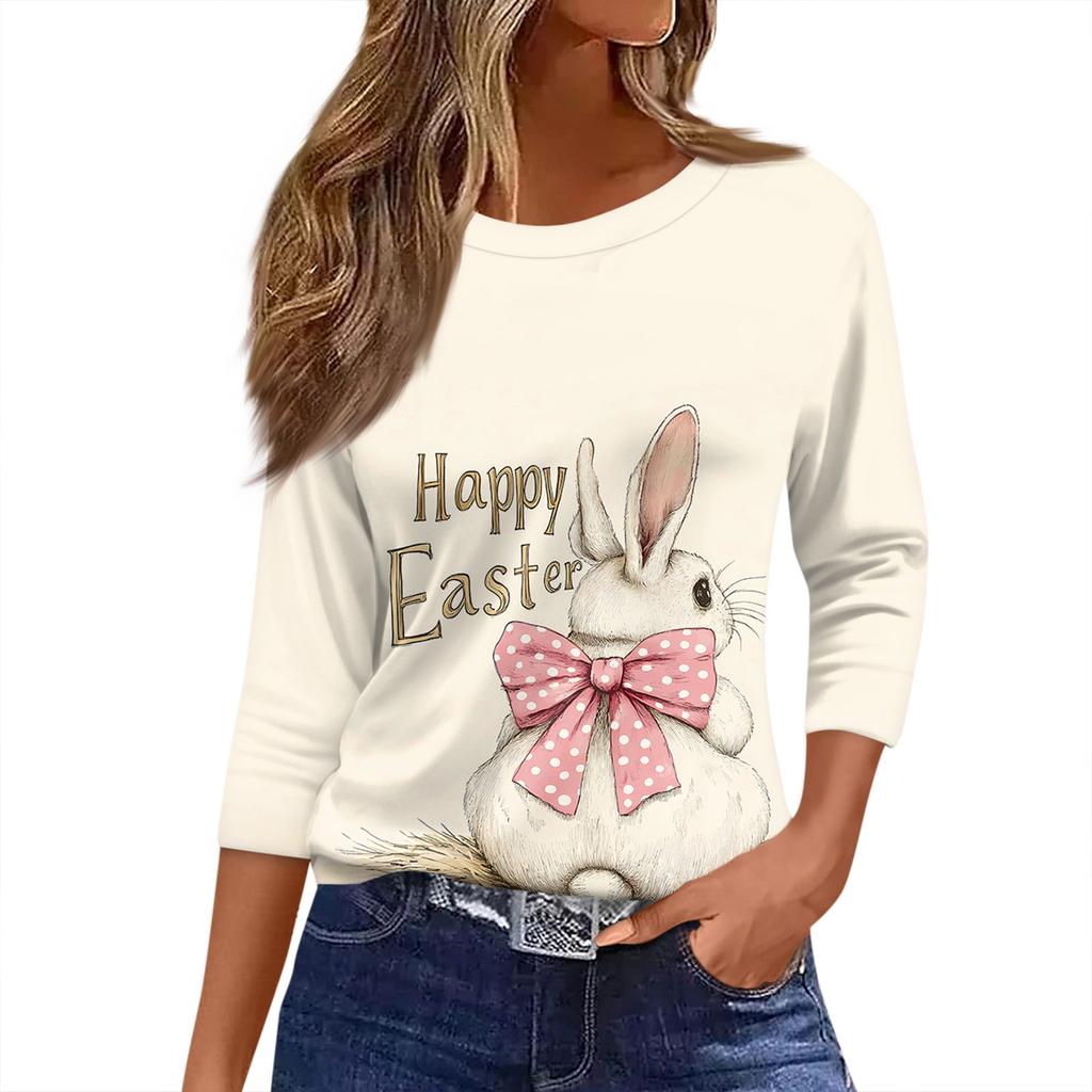 Damen T-Shirt mit Weihnachtsdruck, 3/4-Ärmel, für den Alltag, Wochenendmode, Basic, Rundhalsausschnitt, normales Oberteil