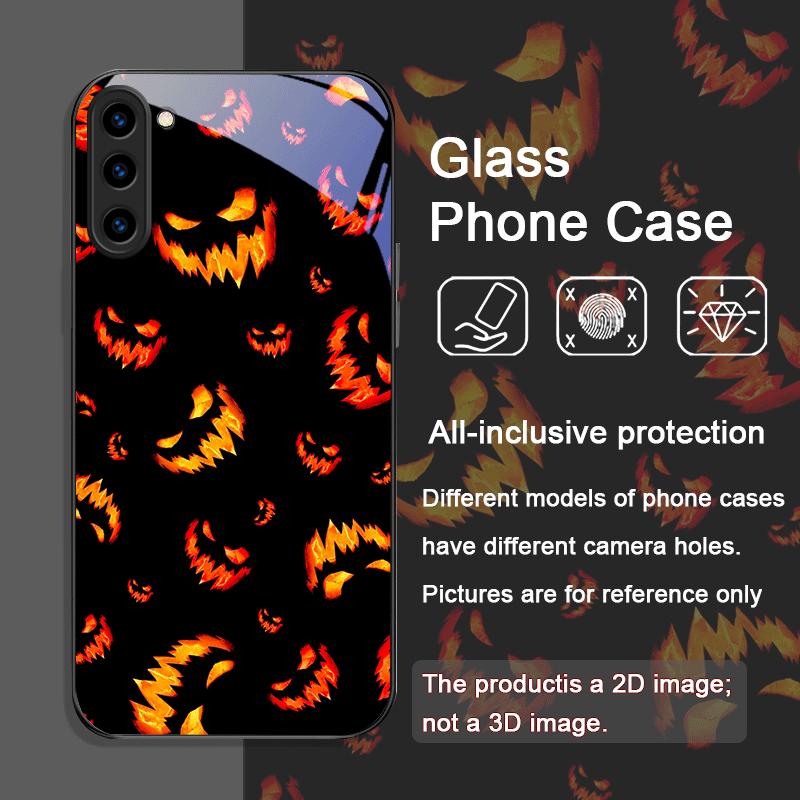 Lustiges Halloween Böser Kürbis Muster Gehärtetes Glas Handyhülle für Samsung Galaxy S25 Ultra S24 S23 Plus S22 S21 S20 FE 5G Abdeckung