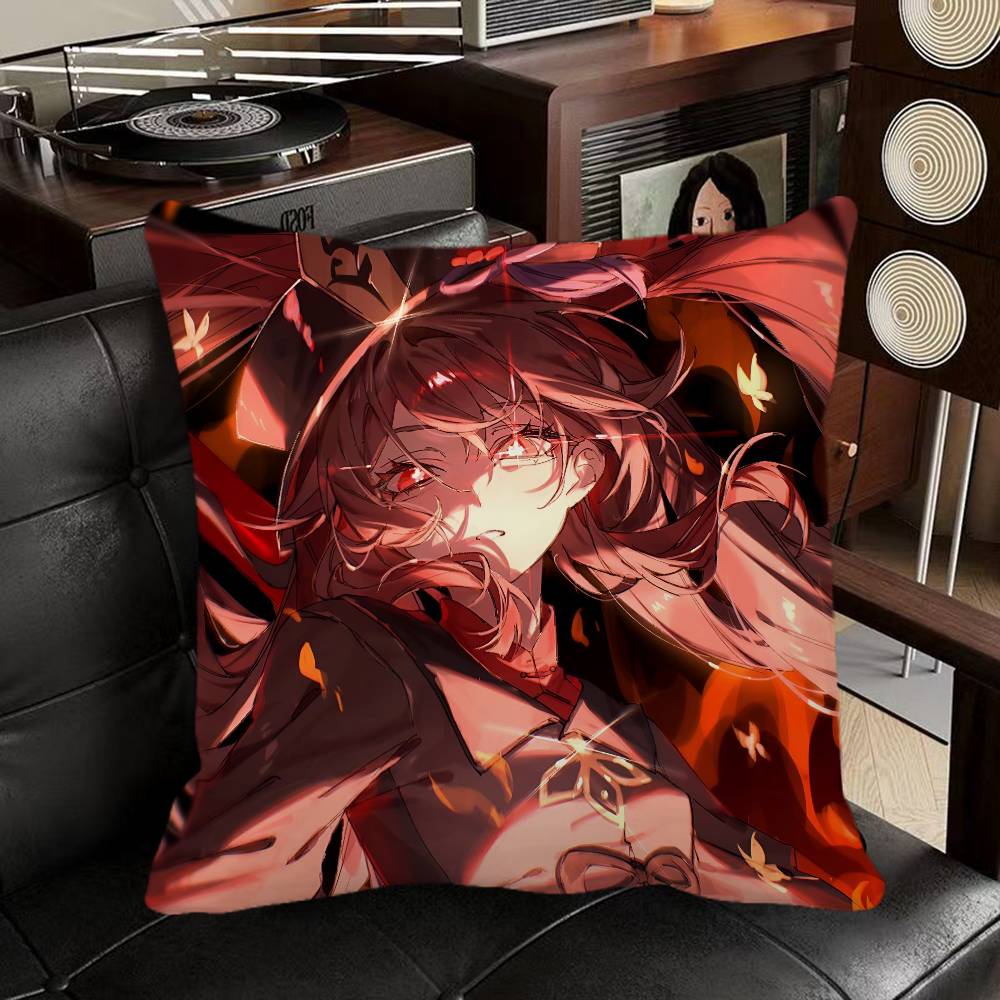 Hu Tao Genshin Impact Game Pillow Case Square Pillow Bedroom Sofa Leisure Comfort Cushion Car Home Decoration