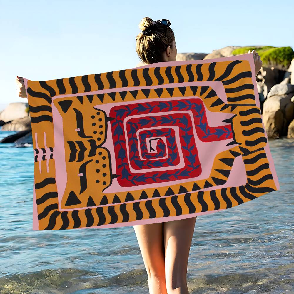Égypte Tigre Abstrait Coloré Grande Serviette de Plage en Microfibre Serviette à Séchage Rapide Serviettes de Plage Sablonneuses Serviette de Piscine pour Voyage Natation Piscine Yoga