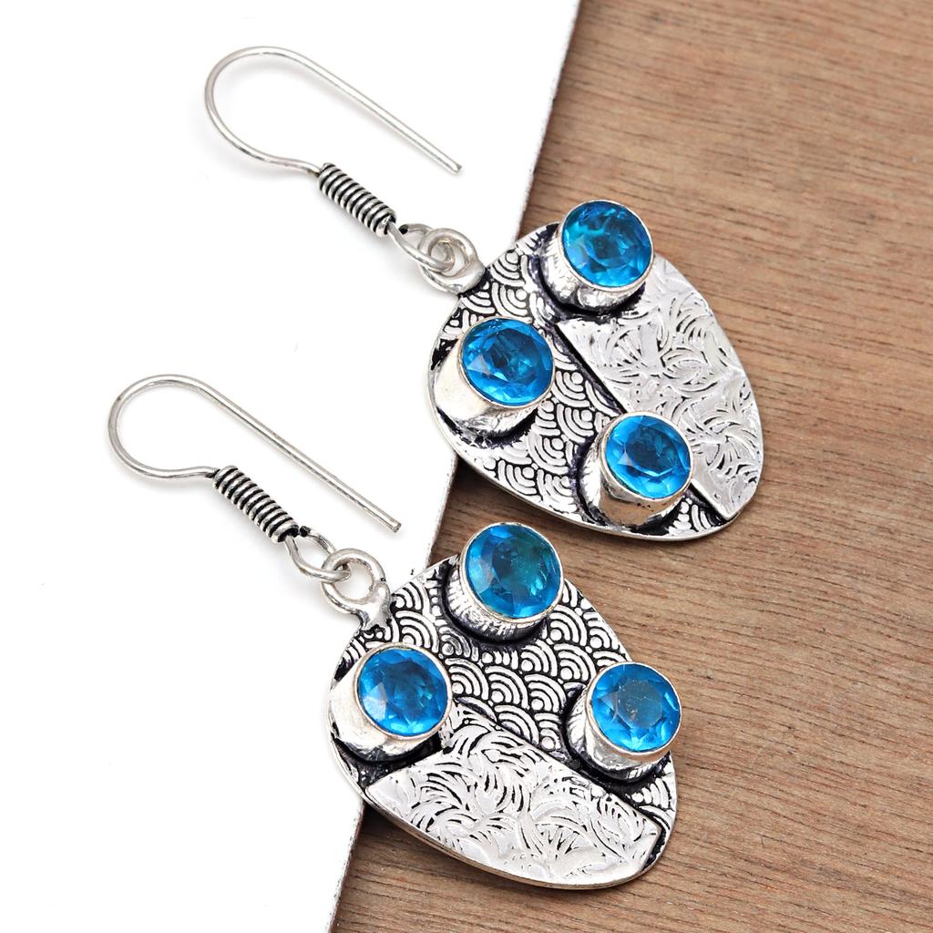 925 Silver Blue London Topaz Sterling Gemstone Earring Earrings Jewelry