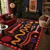 Bohemian Retro Floral Snake Print Living Room Carpet Machine Washable Easy Clean Lounge Rug Fluffy Soft Bedroom Decoration Mat