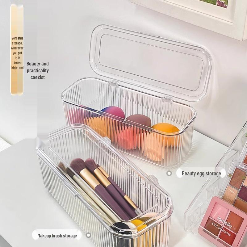 Dustproof Cosmetic Organizer: Powder Puff, Brushes, Lipstick, Sponge Storage Box for Dressing Table.