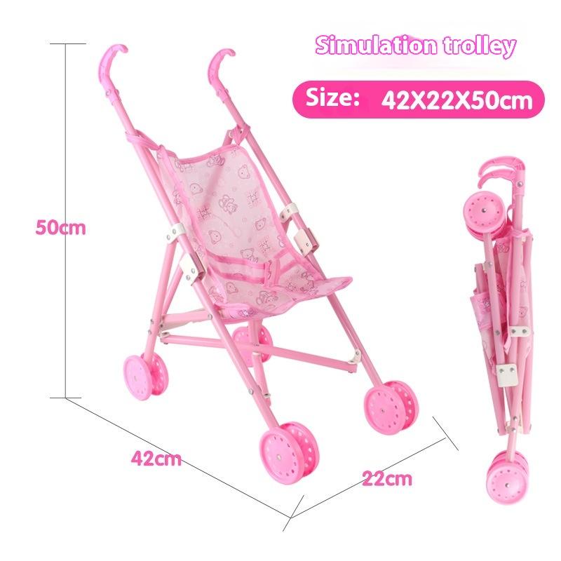 1Pcs Durable Interactive Dolls Pram Stable Baby Stroller With T-Shaped Belt Baby Doll Stroller Toy Pretend Play Doll Accessories