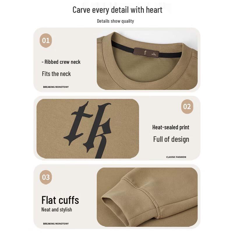 TRIES Men's Ribbed Crew Neck Printed Long-Sleeve Sweatshirt