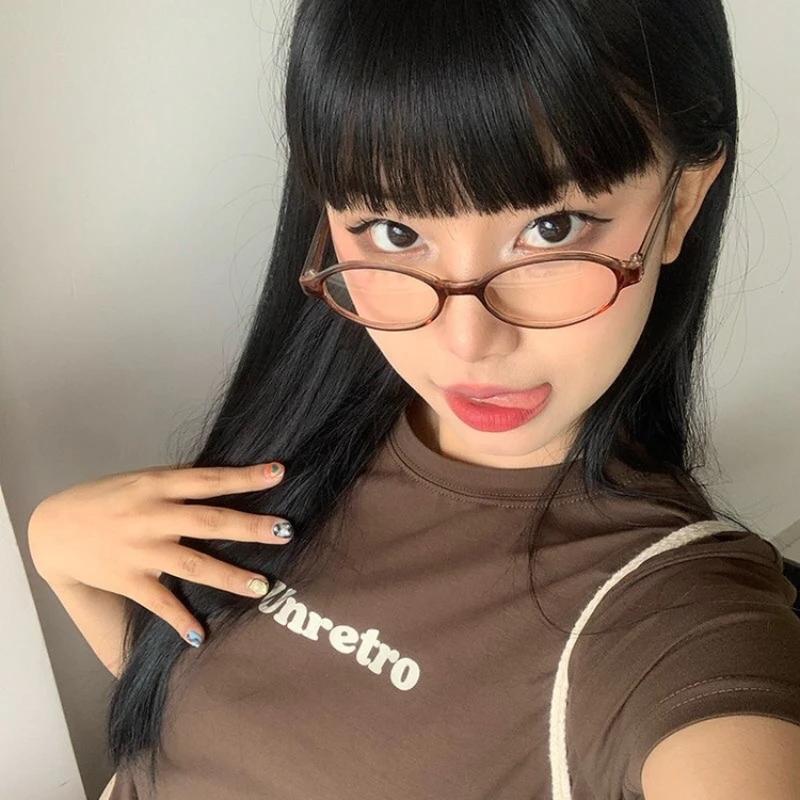 Retro Oval Glasses Women Girls Y2K Red Green Frame Glass Eyewear Decorative Computer Anti-blue Eyeglasses with Seaside Driving