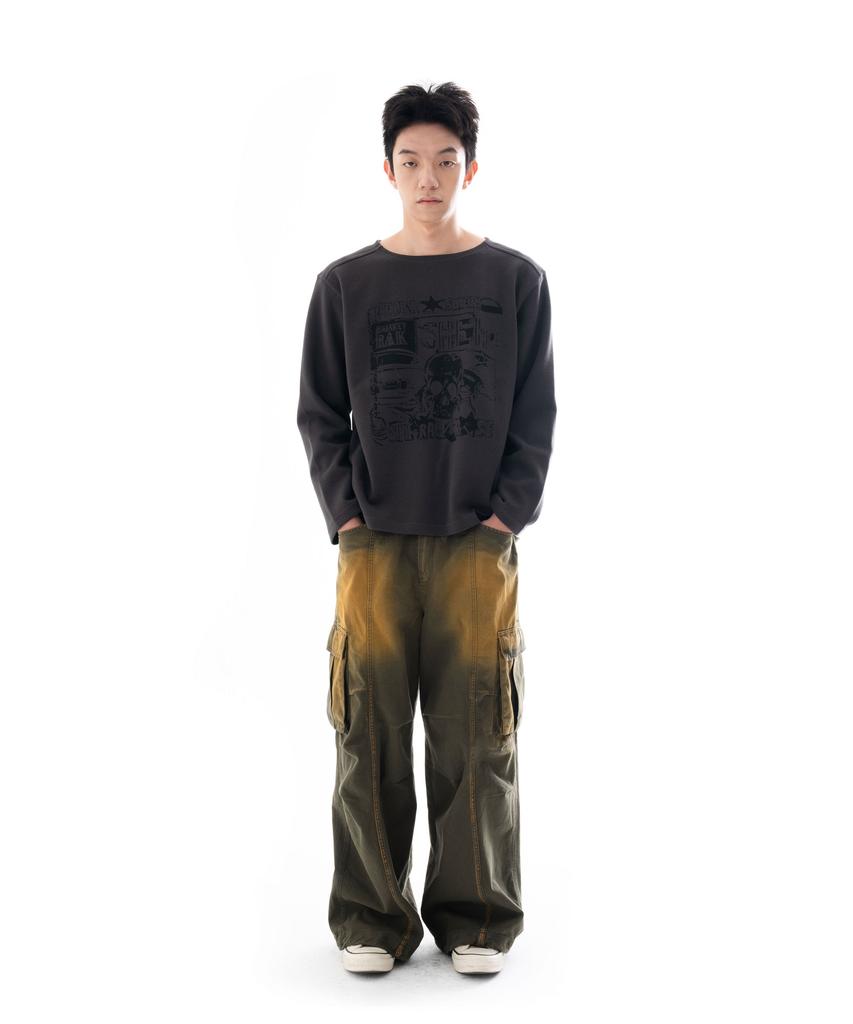 AAKAM Printed Long Sleeve Top (Dark Gray)