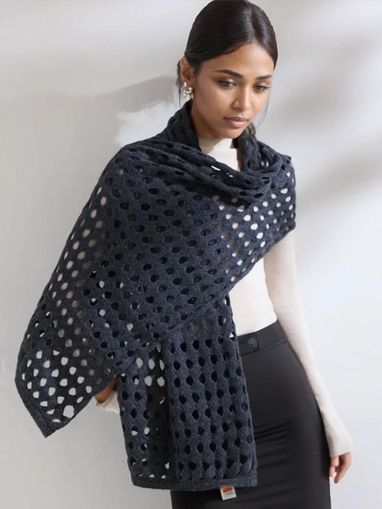 100% Cashmere Openwork Scarf Large Mesh Women Knit Shawl Knotted Wrap Casual Soft Warm Cashmere Hollow Out Cappa Cozy 170x43cm