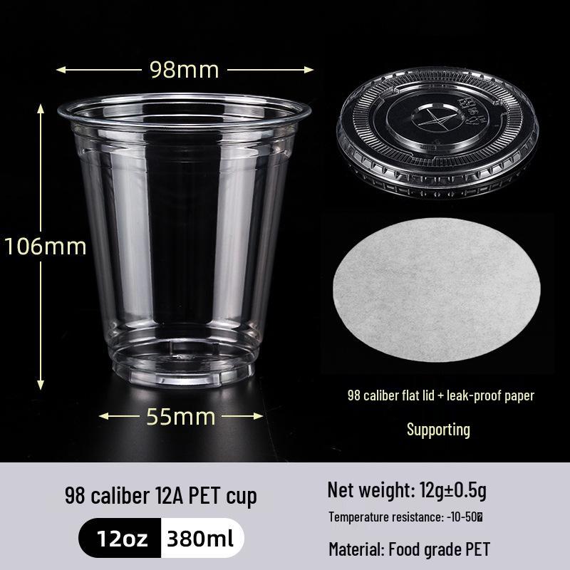 Disposable PET Plastic Cup with Lid - 98mm Caliber for Milk Tea, Coffee, Lemon Tea, or Iced Drinks