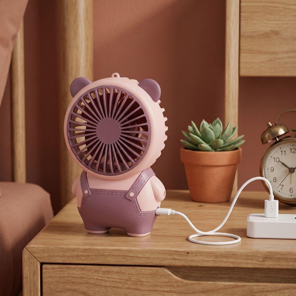 Bear Shape Desktop Mini Fan USB Rechargeable Portable Children's Handheld Fan Lightweight Quiet Operation Small Electric Fan