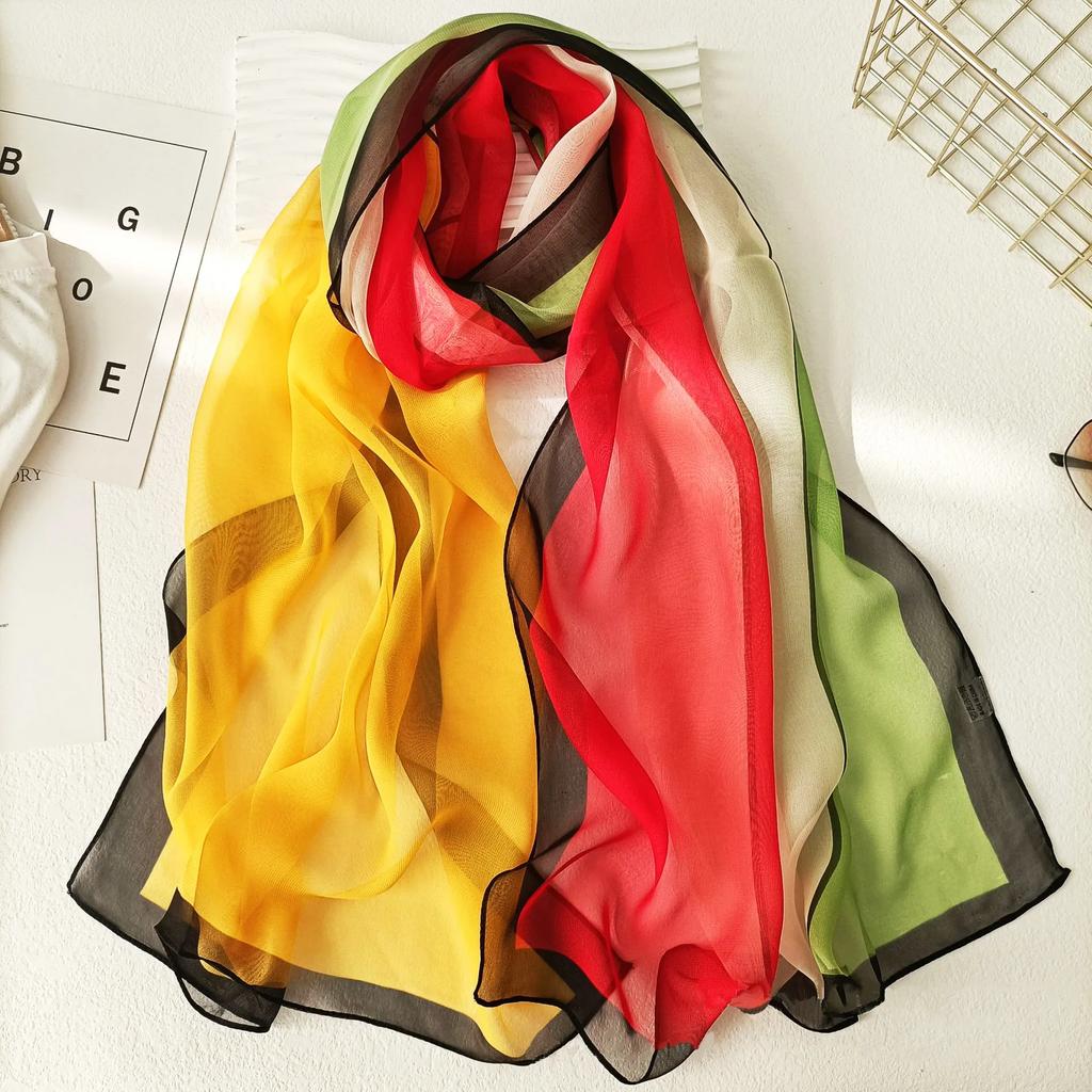 160*50Cm Long Wraps Beach Sunscreen Scarves Silky Georgette Thin Soft Chiffon For Women Gradient Printing Scarf Shawls Hijab