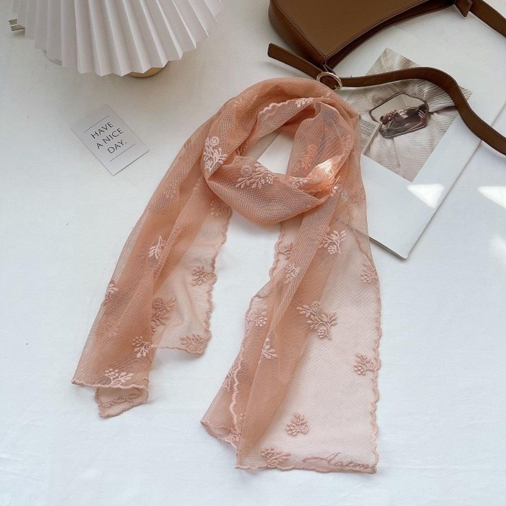 

Retro Women s Lace Scarf Solid Color Female Headscarf Literary Sunscreen Shawl розовый