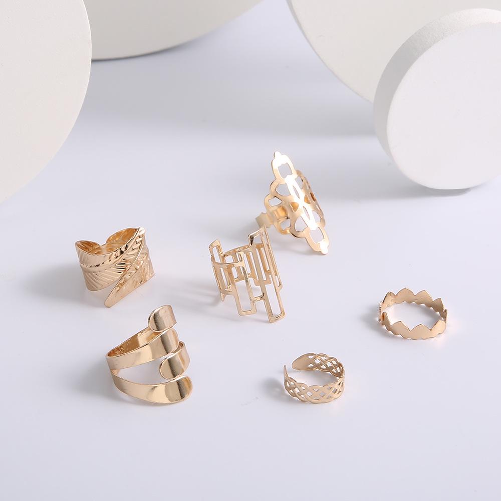 Leaf Crown Geometric Joint Ring 6-Piece Combination Ring Set, Best Selling