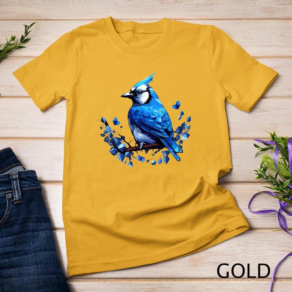 Blue Jay Geometric Patten Art,Cute Blue Jay Bird Lover Tee Unisex T-shirt 4 XL