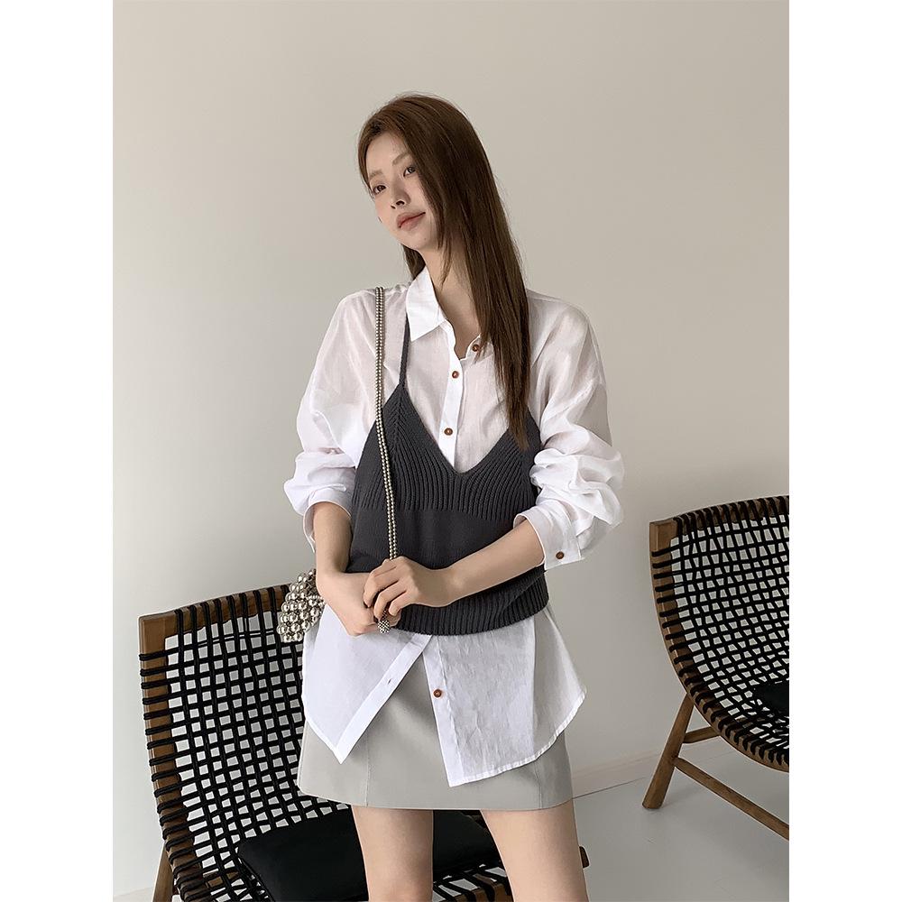 

Women s Spring Classic Knit Halter Vest - Korean Style, Sleeveless, Solid Color One Size сірий колір