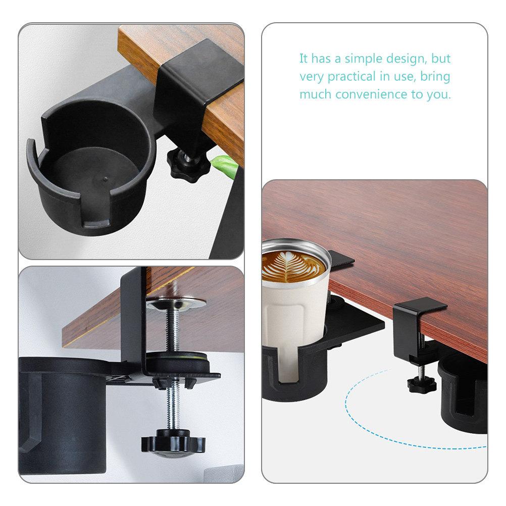 Sturdy Clip-on Cup Holder for Desk Table Side with Integrated Cup Mat Prevents Sliding Rotating Drink Holder Clamp for Office