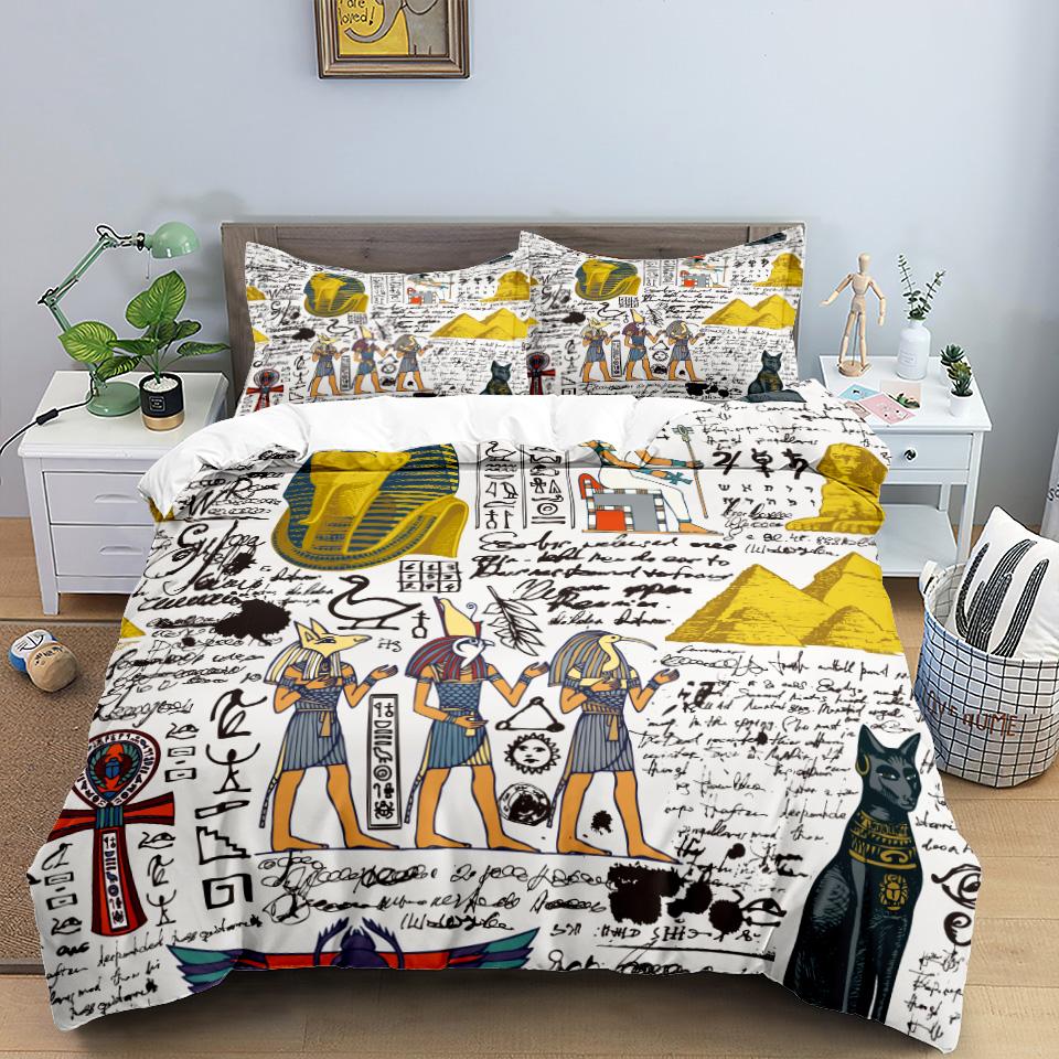 Ancient Egypt Pharaoh King Queen Duvet Cover African Egyptian Style Bedding Set For Teens Adults Black Tribe Ethnic Quilt Cover