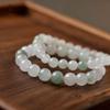 Women's Natural Tianshan Green Jade Bracelet with Round Beads and Floating Flower Design