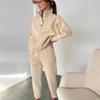 Spring and Autumn Women's Fashion Button Up Collar Hoodie Loose Pants, Hoodie Set