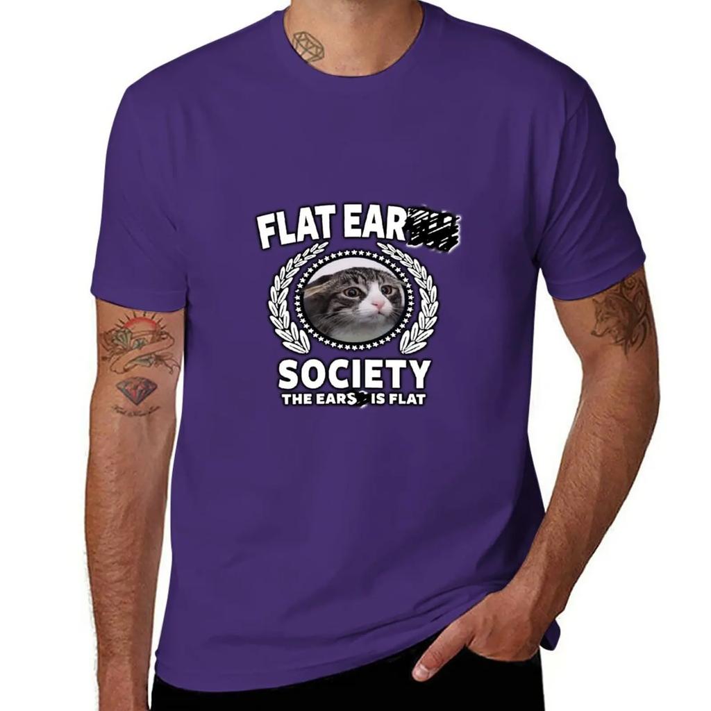 Morsomt Flat Earth Society Katt Meme Skjorte T-skjorte t-skjorter grafiske t-skjorter Bluse sommerklær tungvekts t-skjorter for menn